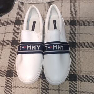 Tommy Hilfiger White Slip-On Shoes with Navy Strap